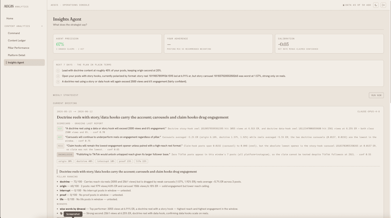 AEGIS Insights agent dashboard